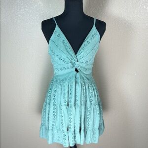 Angie Sage Green Sleeveless Eyelet Mini Sundress Cutout Front Spaghetti Strap XL